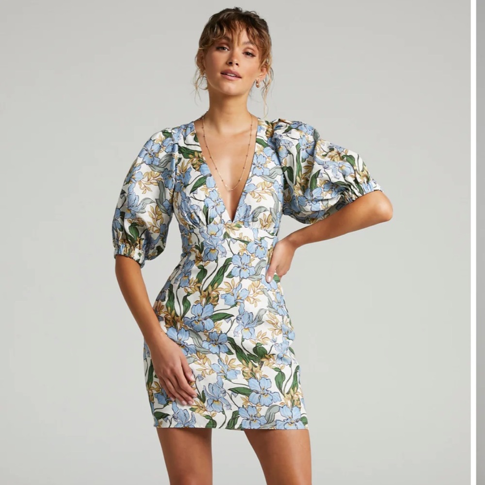 Linen Puff Sleeve Mini Dress